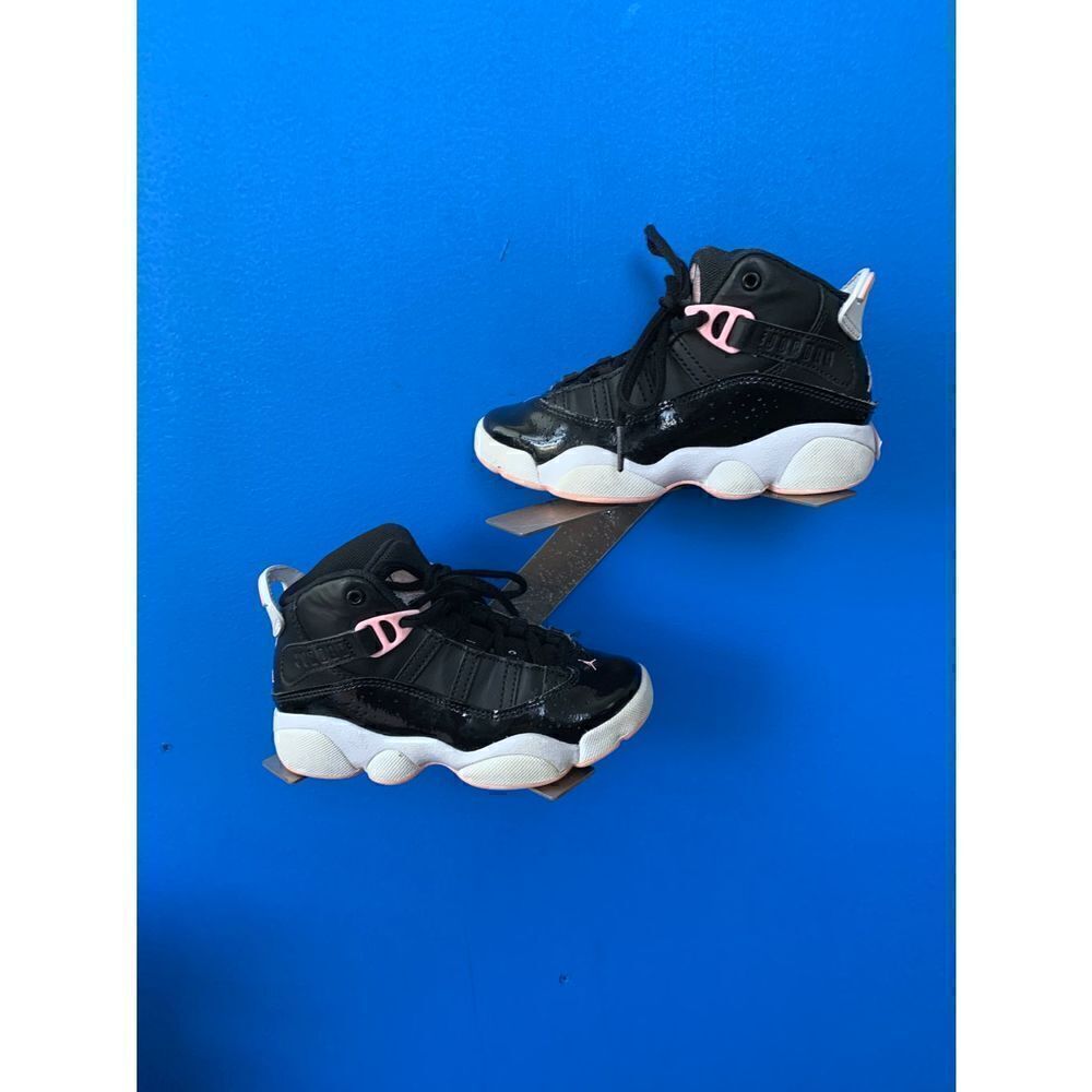 Nike 323431-002 Air Jordan 6 Rings Black PinkLeather Sneaker Shoes Youth US 11C